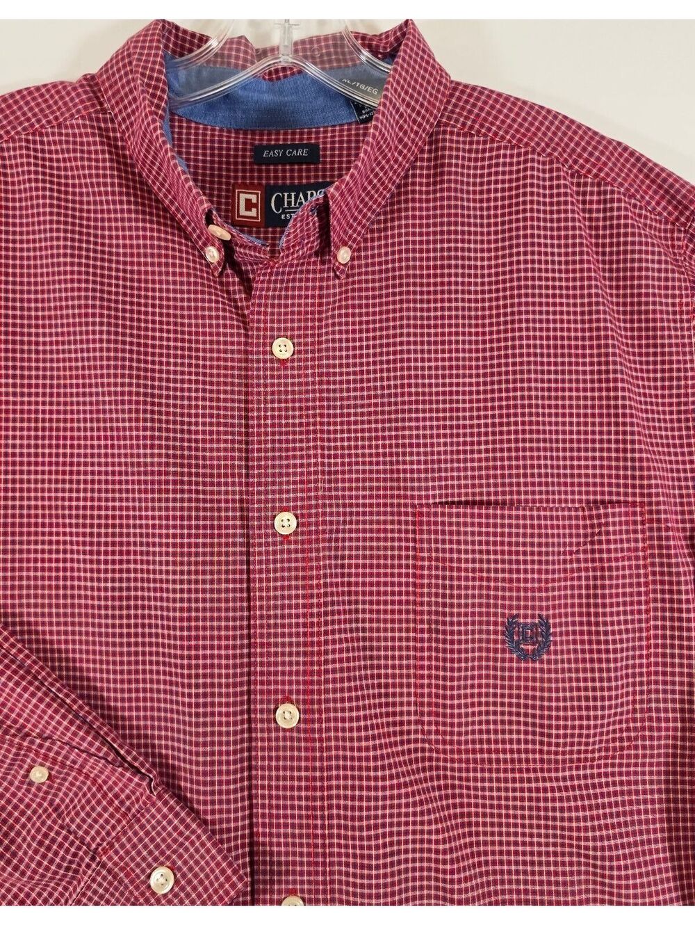 Chaps Men's XL Red and White Check Easy Care Button-Down Shirt